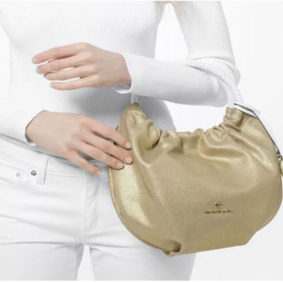 Michael Kors Women's Annie Gold/Tan Messenger Shoulder Bag - Picture 2 of 12